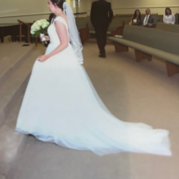 David's Bridal Cream Sleeveless Scoop Neck Wedding Gown AND veil - Picture 9 of 10